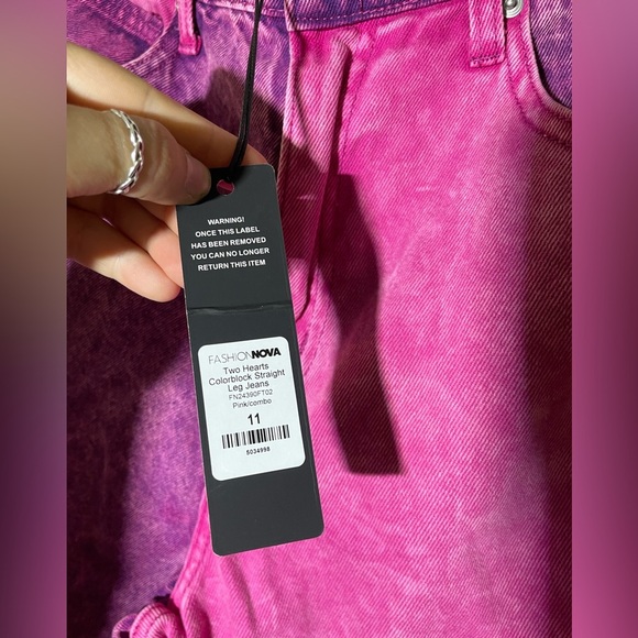 FASHION NOVA Two Heart Colorblock High Rise Straight Leg Jean Size 11 NWT - Picture 5 of 7